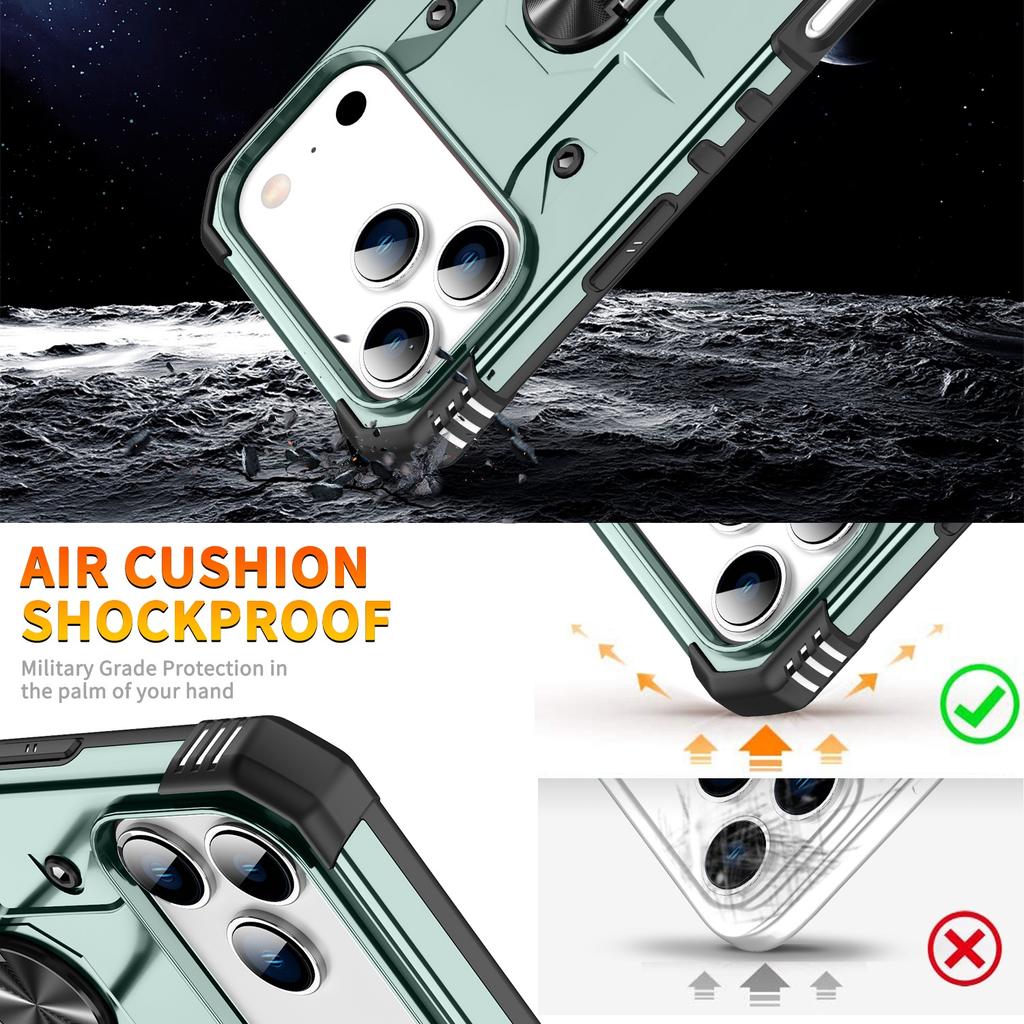 For iPhone 17 Pro Max Case PC+TPU Anti-Drop Phone Cover with Ring Kickstand