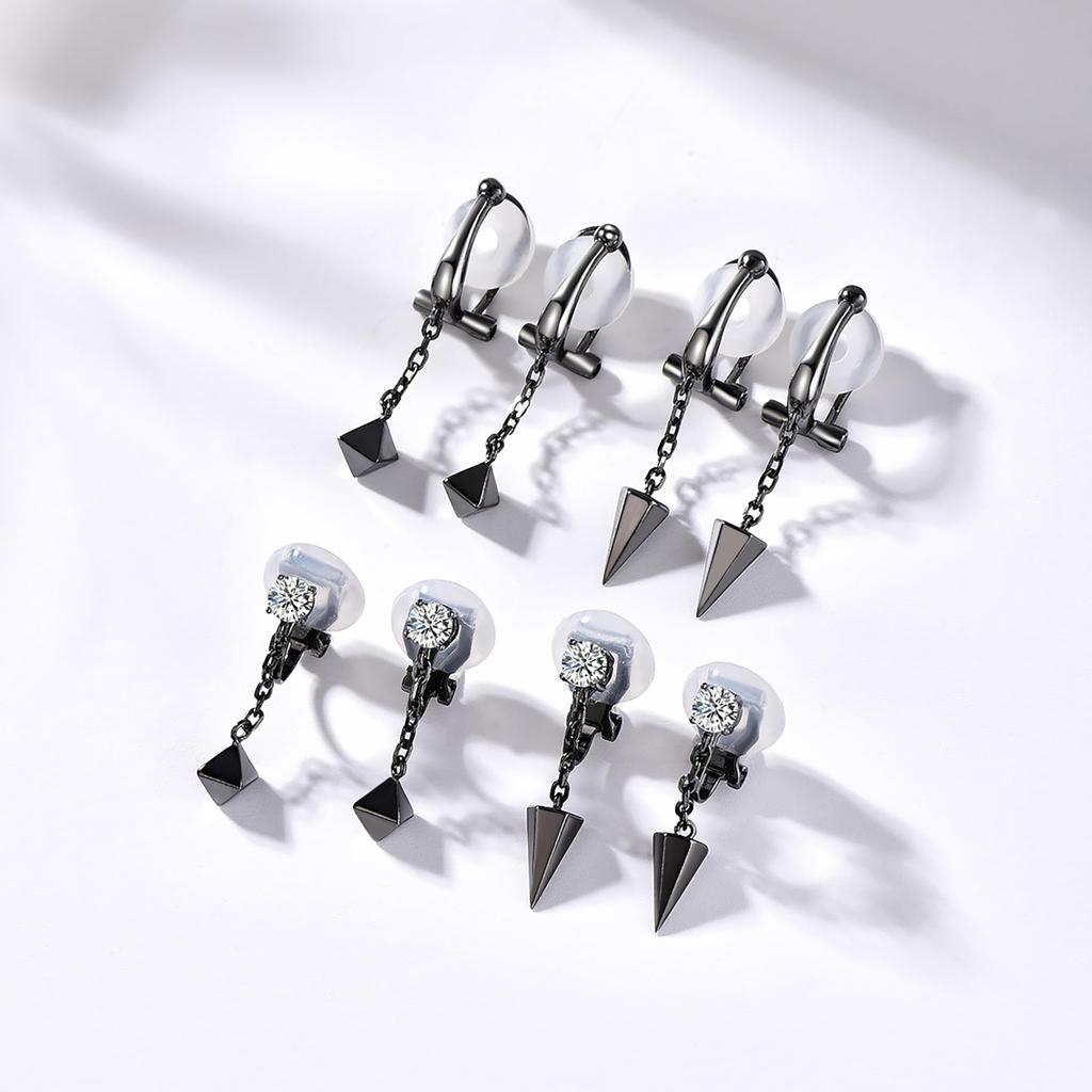 Earrings for Men and 925 Triangular for Everyday Birthday Gifts for Popular FH.bird Women, Black, Popular, Hypoallergenic, Silver, Earrings, Zirconia,