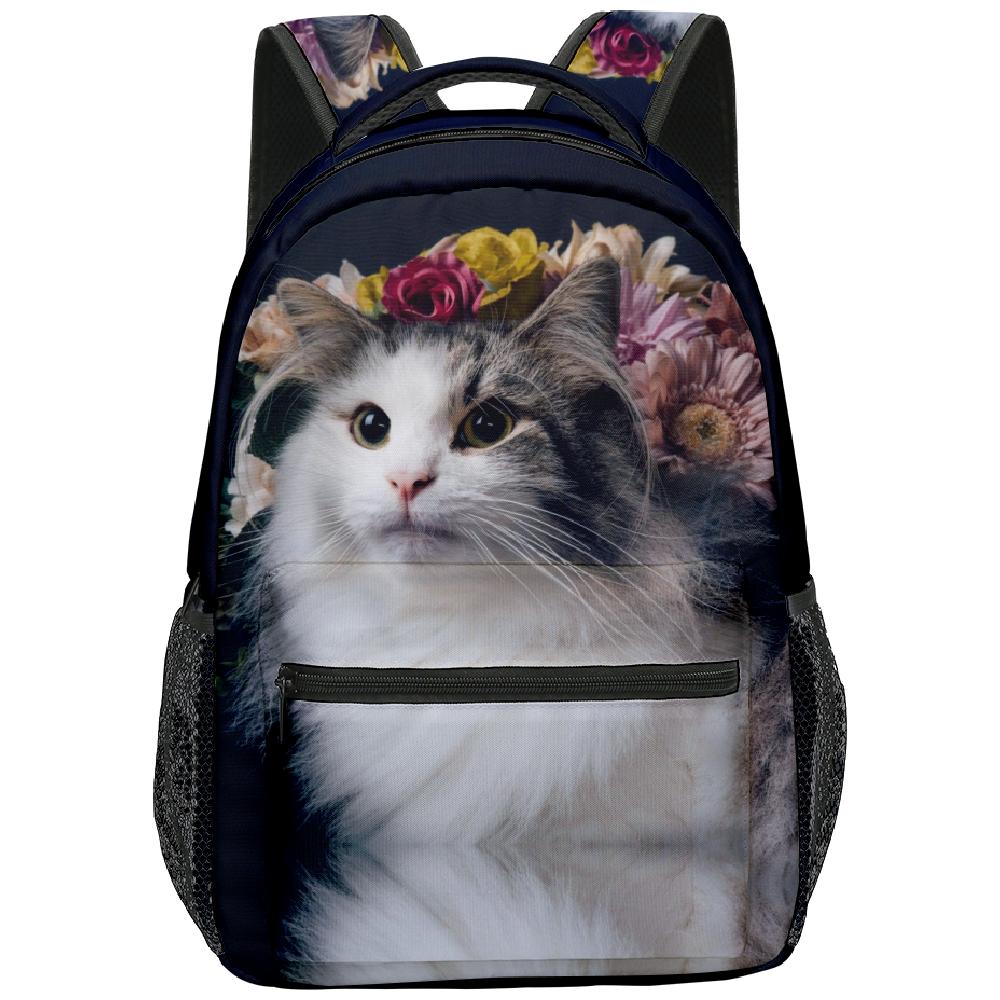 Cartoon Novelty Kpop Youthful School Bags Unisex Cat Pattern Travel Bags 3D Print Oxford Waterproof Notebook Shoulder Backpacks