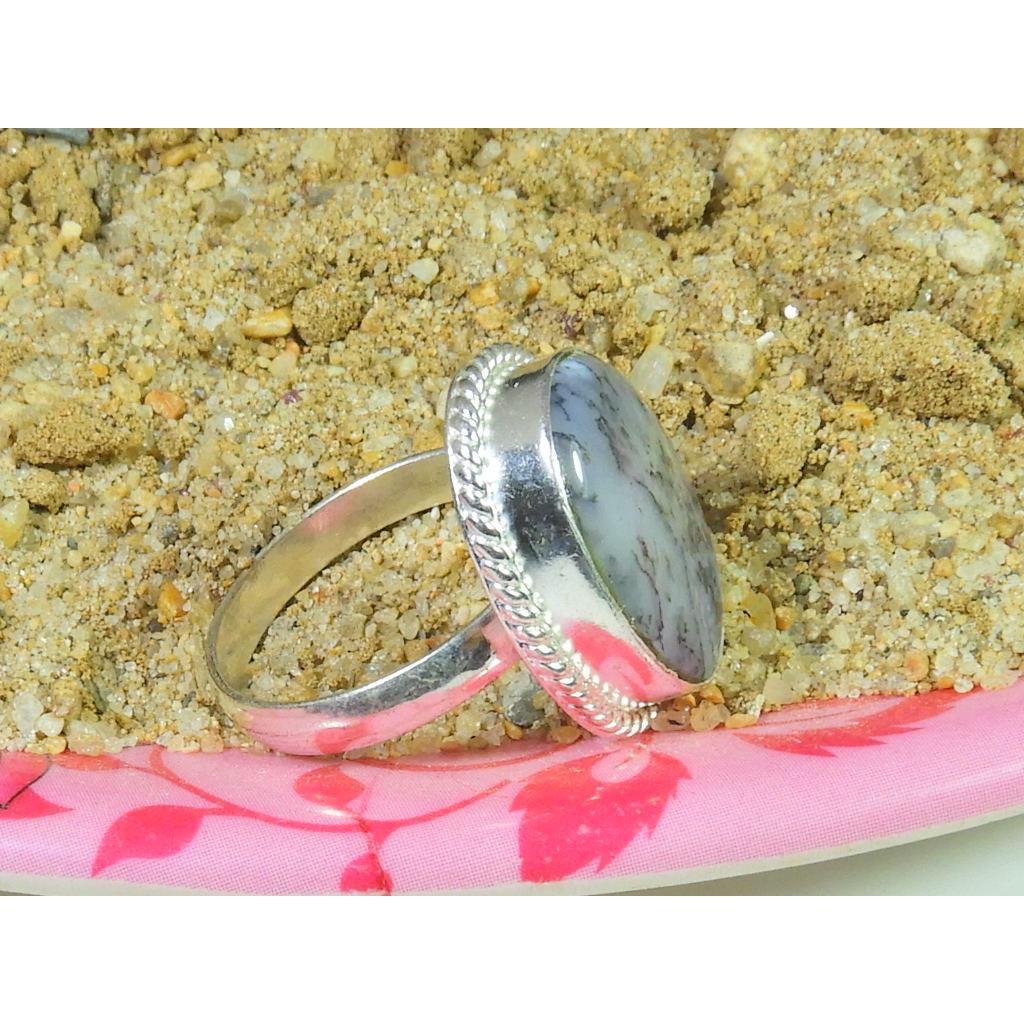 Natural Dendrite Opal 925 Sterling Silver Oval Handmade Ring Gift US-8.5 MK-51