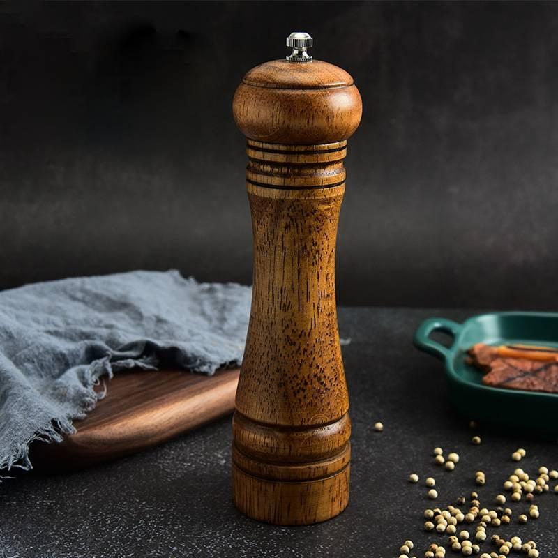 Salt Wooden Pepper Mill Set Antique Finish Culinary Preparation Decor Kitchen