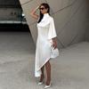 2025 Fall Women's Solid Color Semi-High Neck Asymmetric Hem Loose Bodycon Dress