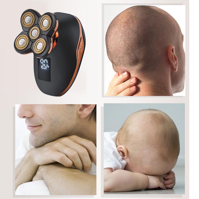 4D 5 Head Electric Men Bald Shaver Waterproof Razor Cordless Beard Hair Trimmer Clipper [with LCD Battery Display]
