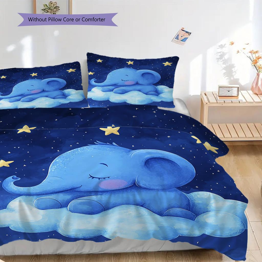 Elephant Pattern Bedding Quilt Set Quilt Cover Pillowcase Home Decoration Birthday Gift (1 * Duvet Cover + 2 * Pillowcase, Without Core)