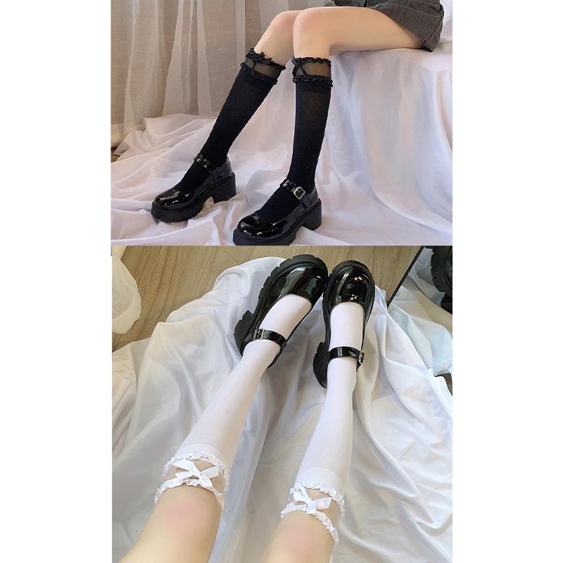 2 Pairs Lace Lolita Socks High Tube Thigh Knee Socks Female Long Tube Bowknot  Lace Japanese Style Ultra-thin Stockings