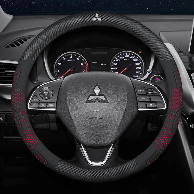 Car Suede Carbon fiber Leather Steering Wheel Cover For Mitsubishi Outlander Pajero Asx Lancer EX Evolution L200 Triton RALLIART
