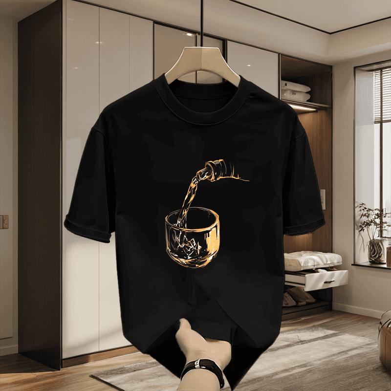 Men Casual Cartoon Printed Round Neck Short Sleeve Cotton T Shirt S чёрный
