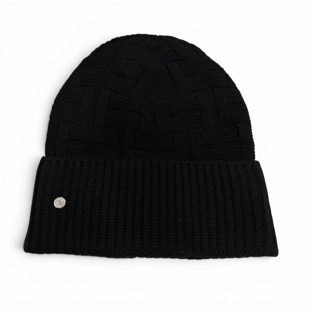 Pristine HERMES Knit cap Frecans Serie Metal Hat black wool mens M Used