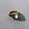 Unique Personality Black Drop Glaze High-Grade Metal Copper Plated 18K Real Gold Inlaid White Shell Ring Fashion Temperament Ring