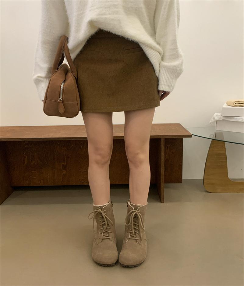 

2025 autumn and winter new western boots non-slip bottom inner height increase retro round head matte leather short boots women s boots 39 верблюд