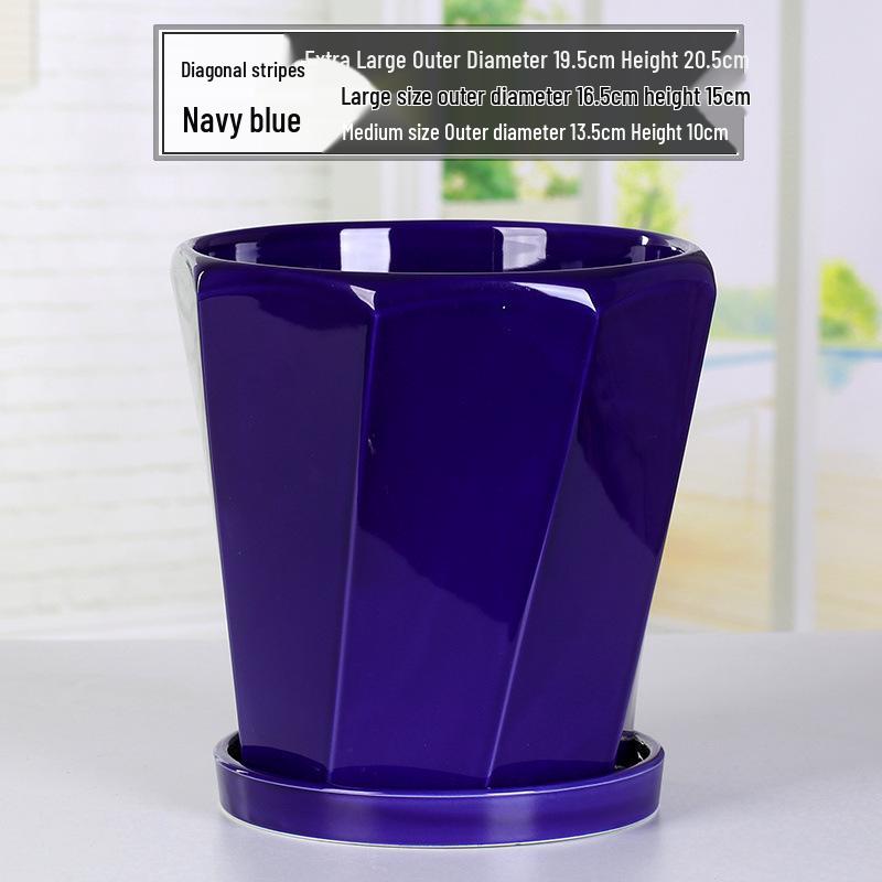 Simple White Ceramic Flower Pot with Base for Indoor Plants - Available in Large and Extra Large