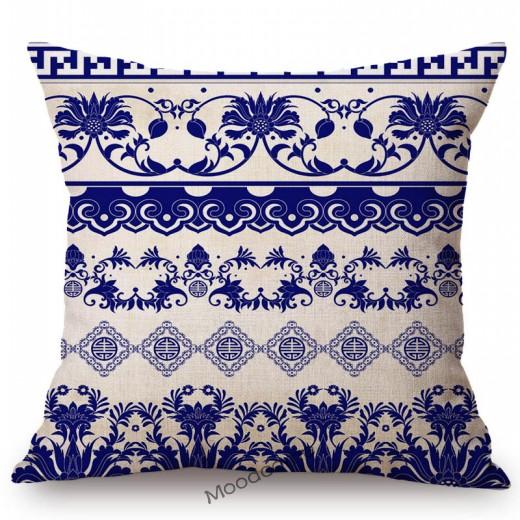 Traditional Delft Navy Blue Toile Floral Pattern Elegant Royal Luxury Home Decoration Cotton Linen Sofa Pillowcase Cushion Cover