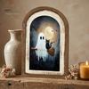 Cute Ghost Arch Shaped Sign Halloween Wall Decor, Table Sign, Vintage Framed Fall Season Decorative Accent Picture, Art for Mantel Living Room Bedroom