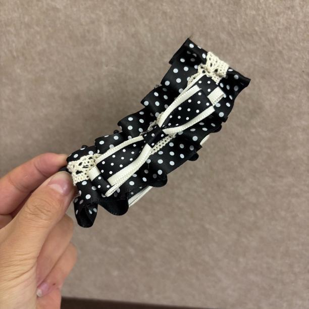 Polka Dot Pleated Lace Bow Banana Clip Thin Hair Vertical Hair Clip Women Daily Hair Accessories