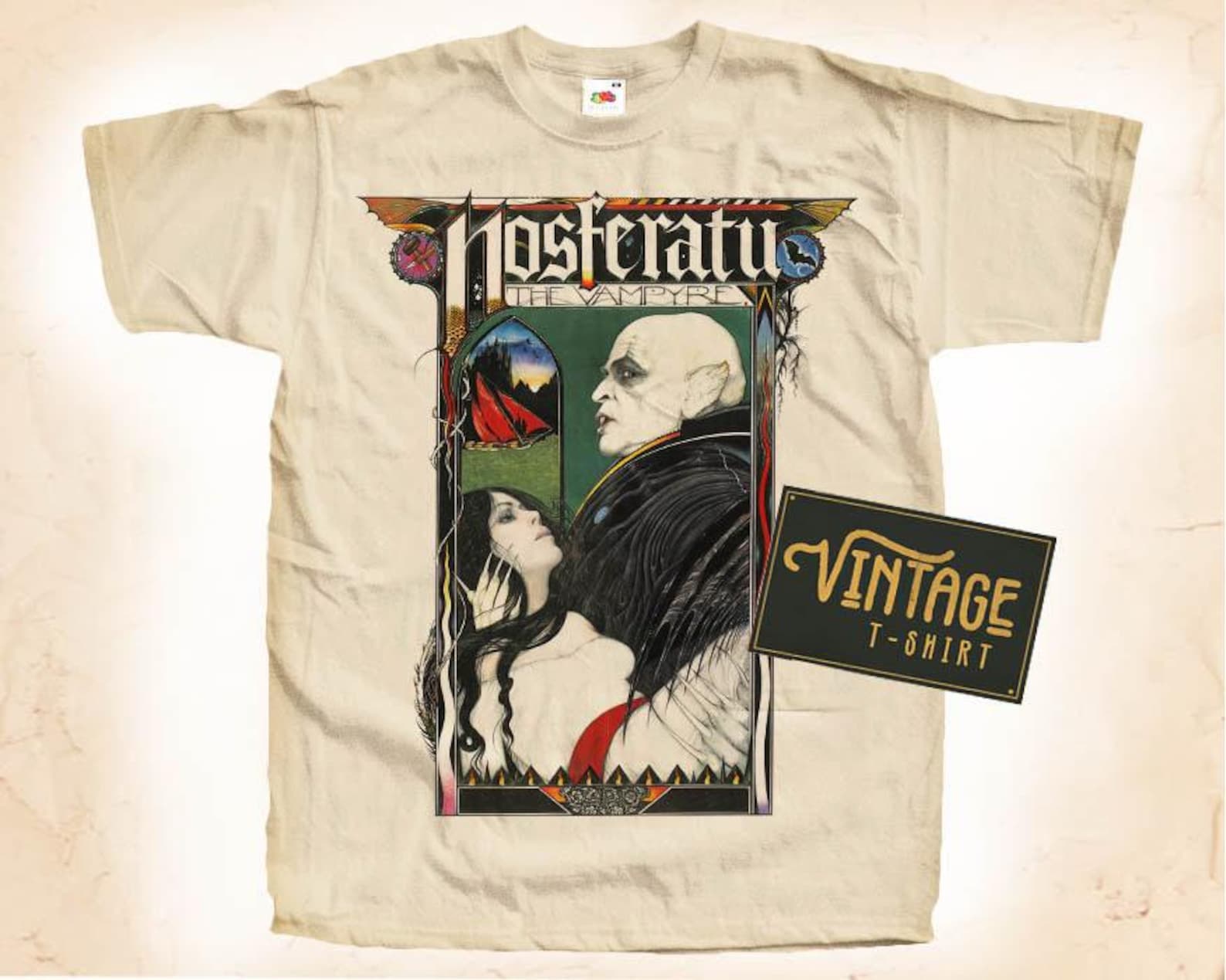 NOSFERATU V3 T-Shirt Tee Natural Vintage Cotton Movie Poster Beige All Sizes S M L XL 2X 3X 4X 5X 3XL