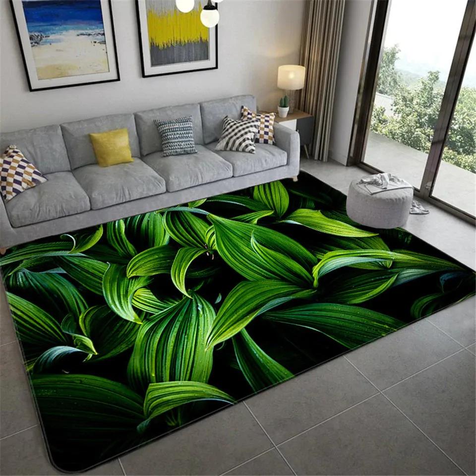 Living Room Carpet Green Leaf Printing Bedroom Entrance Door Mat Non-slip Bedside Home