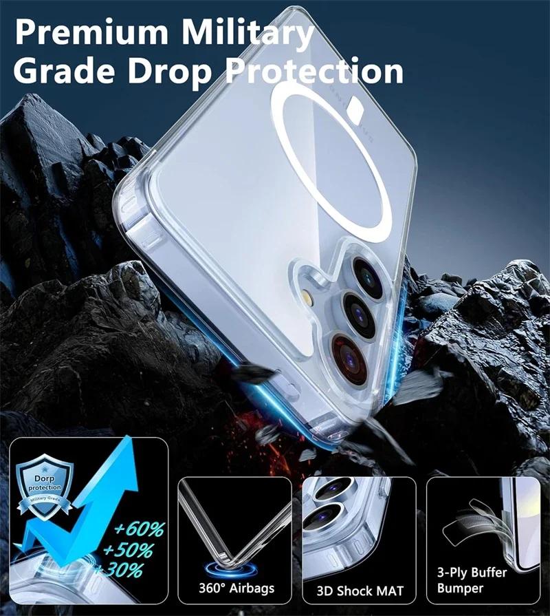 Anti Yellowing Clear Magnetic Case for Magsafe Samsung S25 S23 S24 Plus S22 Ultra S21 FE S24fe S25Ultra Shockproof Macsafe Cover