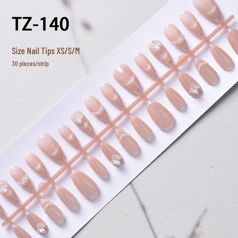 

Elegant Blush French Cat Eye Pearl Butterfly Handmade Press-On Nails - 30 Pieces