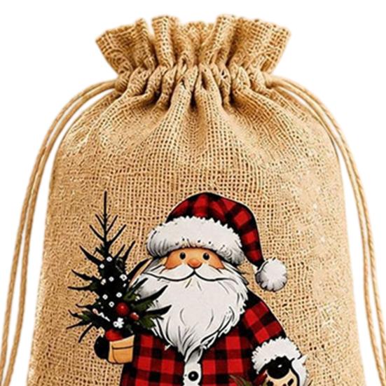 Small Fabric Gift Packaging Christmas Jute Burlap Bags, Drawstring Treat Candy Reusable Pouches Bag, Linen Pouch for Holiday Party Favors Storage