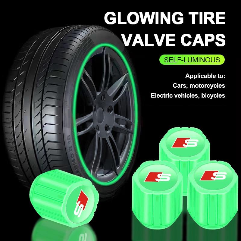 Luminous Car Tire Valve Caps Fluorescent Motorcycle Wheel Tyre for Audi C5 C6 C7 A4 B6 B8 B7 A6 A3 A5 Q3 Q5 Q7 8P S3 S5 S1 S4 S2 RS3 RS4 RS5 RS6 RS8