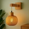 JOYINLED Japanese Boho Chandelier, E27 Bamboo Woven Wall Light for Bedroom Bathroom Living Room Vintage Rattan Plug-in Lamp 20cm