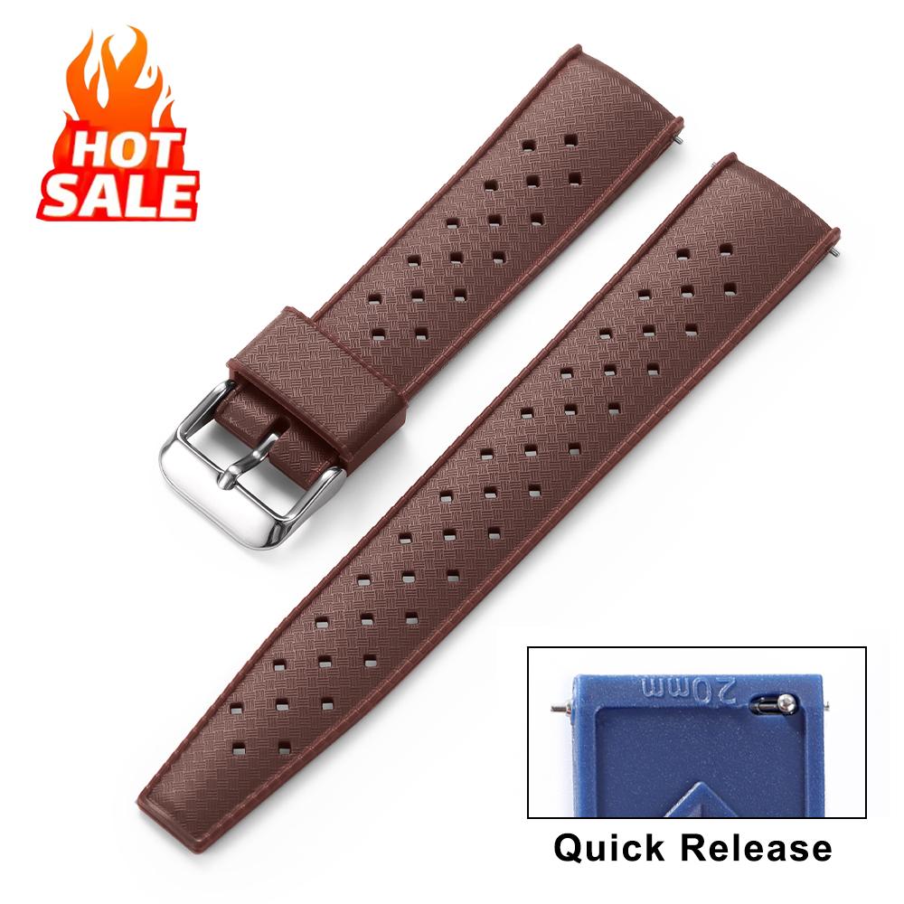 Premium Tropische FKM Gummiarmbänder 20mm 22mm Schnellverschluss Passform Flaches Ende Universelles Uhrenarmband Weiches Silikon Smartwatch Uhrenarmband