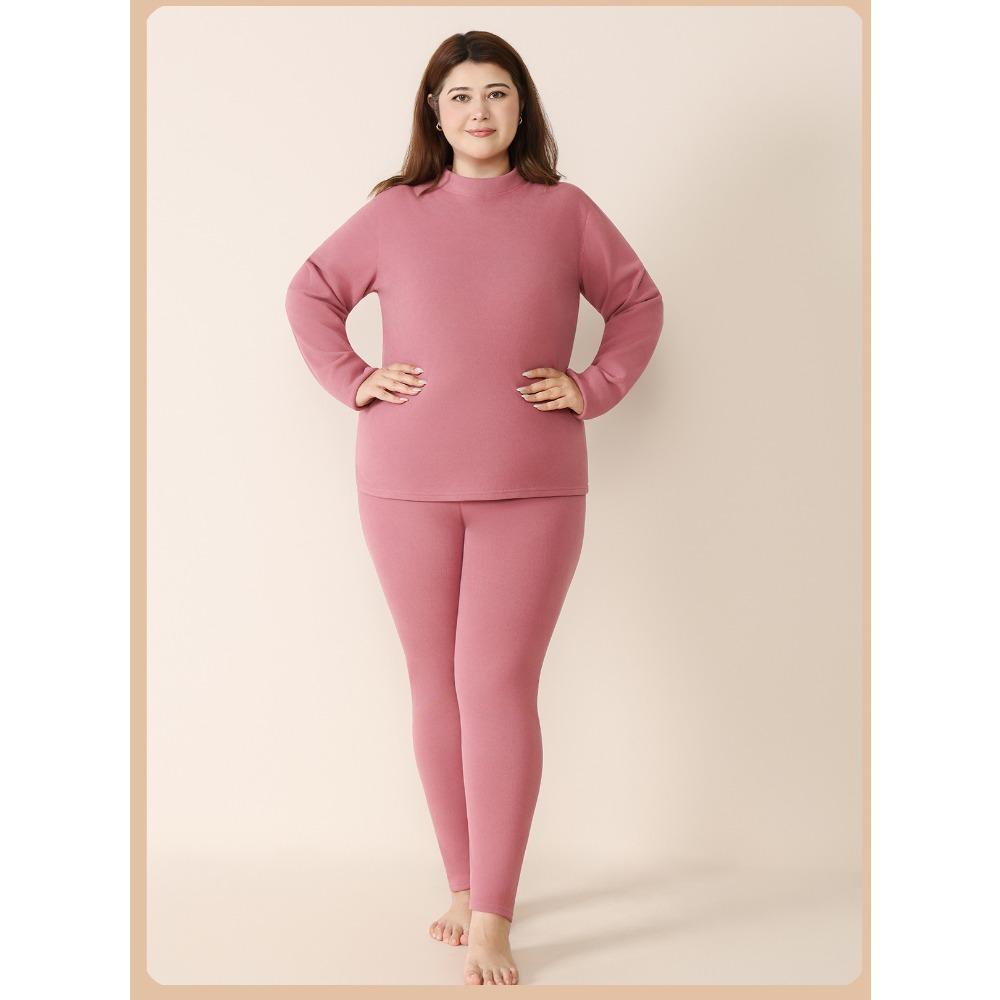 Modische Herbst Winter Rundhals Übergröße Übergröße Warme Unterwäsche Damen Plus Anzug Warm Bequem Weich Langarm Hose Unterwäsche Sets