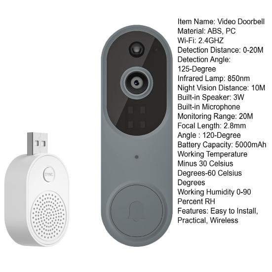 Wireless Safe Doorbell Camera 1080p Resolution Real-Time Communication AI Motion Detection Easy Installation Wi-Fi Video Doorbell