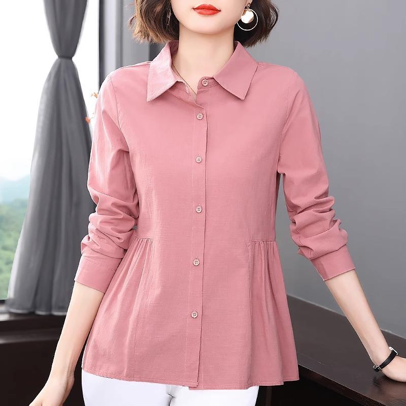 2025 New Style Mid-length Women's Long-sleeve Shirt for Spring and Autumn - Stylish Plus Size for Middle-aged Mothers