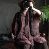 Johnature Damen Vintage Print Blumen Westen Mäntel V-Ausschnitt Ärmellos Knopf Patchwork Taschen Herbst Plus Baumwolle Westen