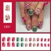 Winter White Snowflake Press On Nails Green Glitter Christmas Tree Fake Nails with Stripe Swirl Design Glossy Short Square Glue On Nails Reusable