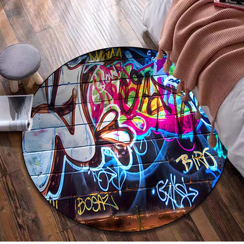 Graffiti Circular Rug - Office Decorative Carpet For Living Room Bedroom Door Mat Floor Rug Computer Chair Area Rug