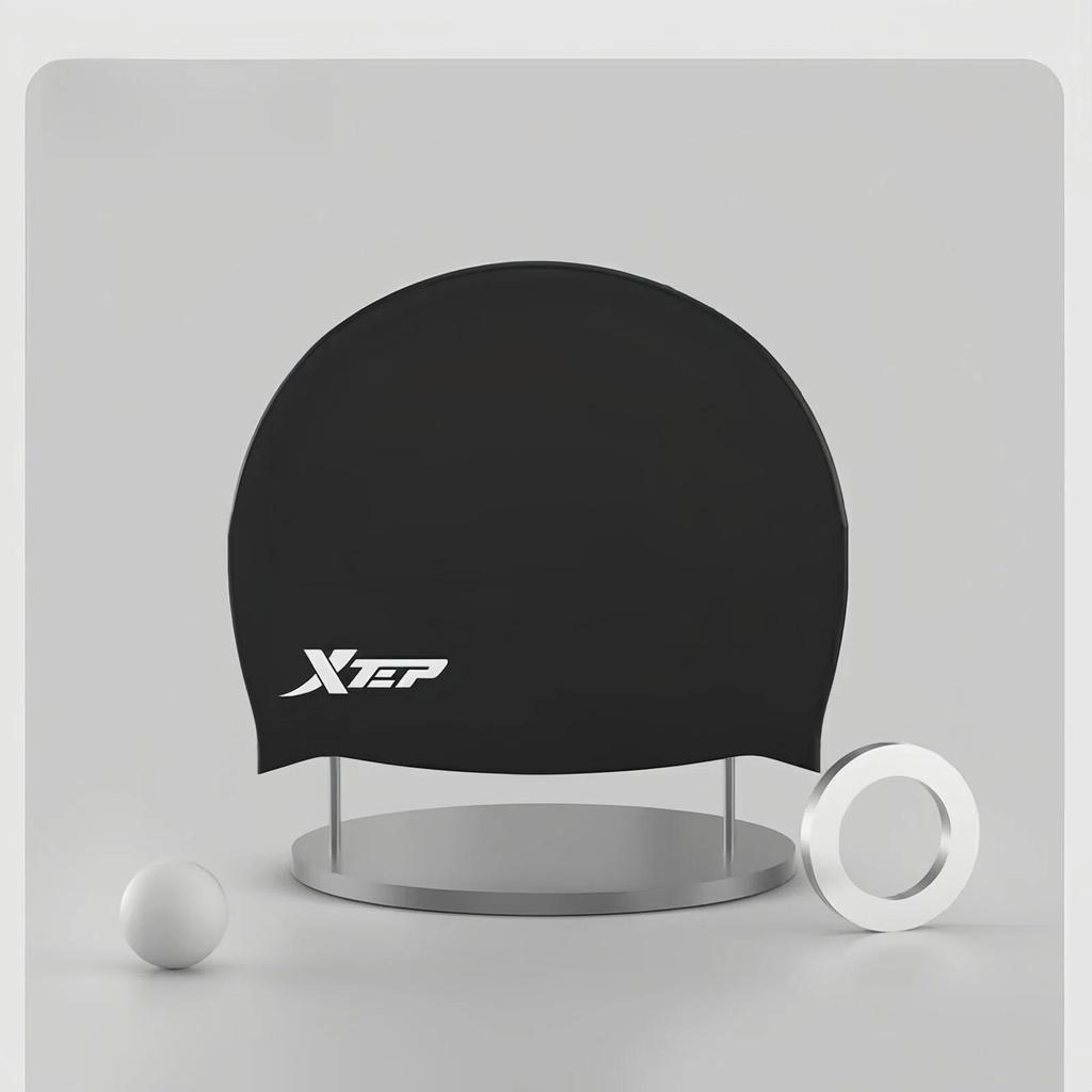 XTEP Silicone Swimming Cap, Comfortable, Waterproof, Solid Color, High-Elastic, Black