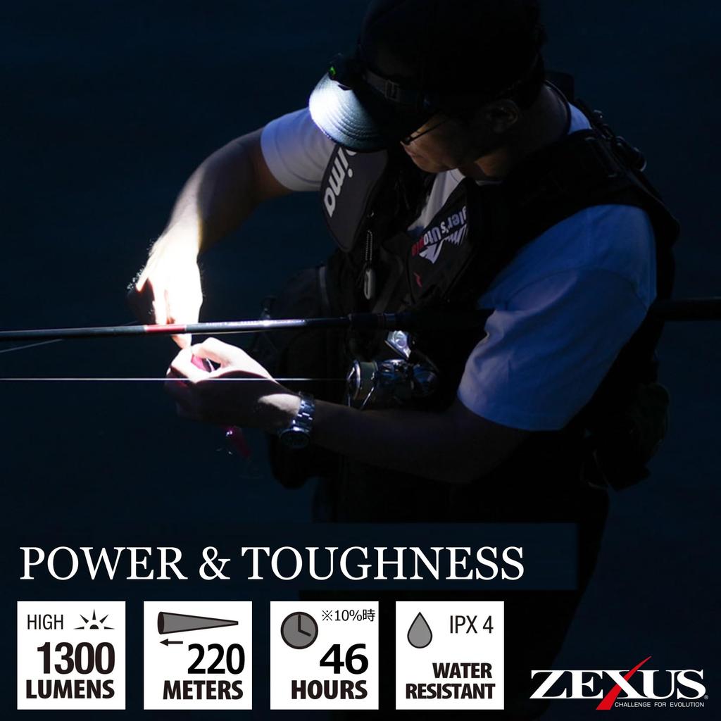 ZEXUS ZX-R740 Rechargeable LED Headlight [Max 1300 Lumens, Main LED Run Time: Up to 46 Hours, White/Red]