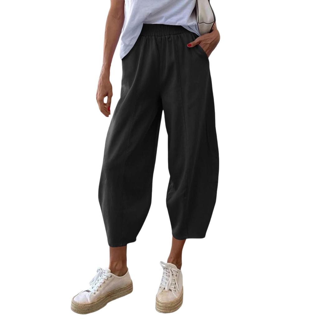 Women's Solid Color Pleated Waist Loose Wide Leg Straight Leg Pants