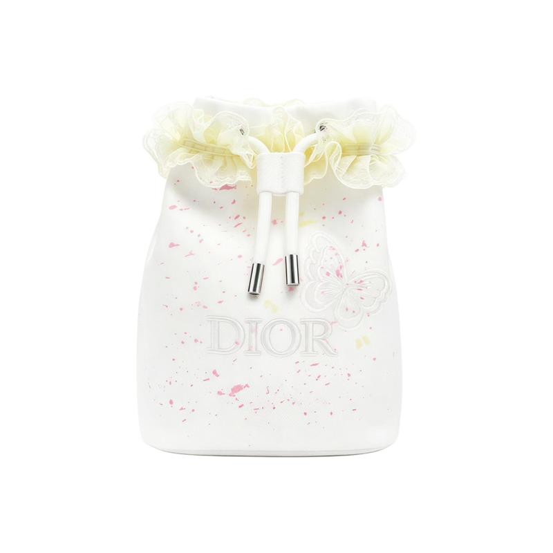

DIOR [Customized Cosmetic Bag] Geometric Clouds among Flowers Sweet and Cute Splash Ink Polyester Fiber Storage Bag Portable White Pink золотий