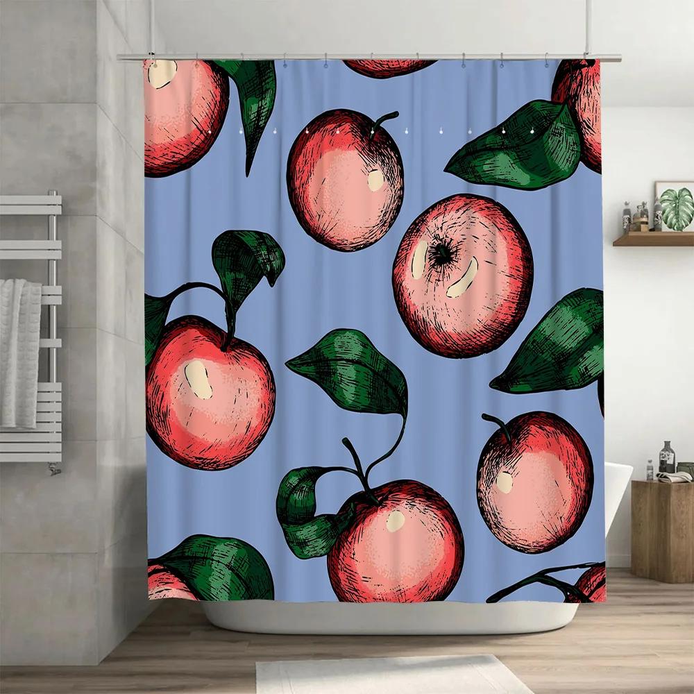 Fashionable Bath Shower Curtain Decorative Printing Waterproof Bathroom Accessories Pink Apple Pattern