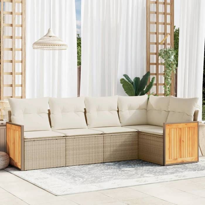 VidaXL Salon de Jardin avec Coussins 5 pcs, Canapés de Terrasse, Ensemble de Meubles de Patio, Mobilier d'Extérieur, Beige 3227626
