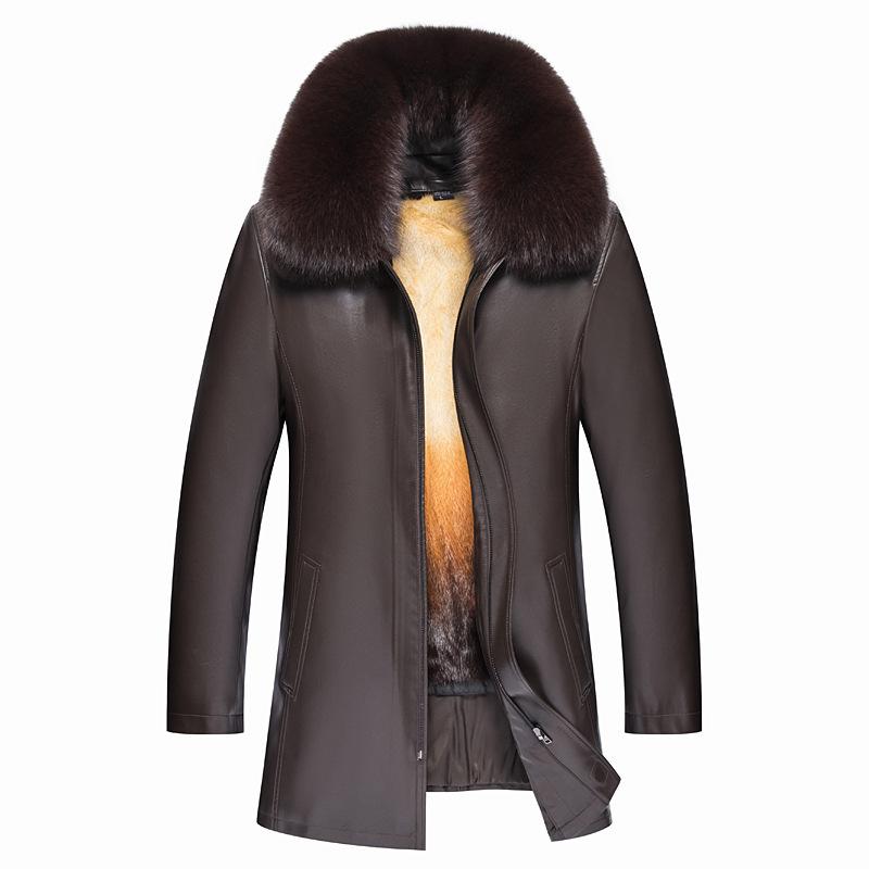 Autumn and Winter Genuine Leather Jackets for Men, Business Casual, High-end Temperament, Fashionable Fox Fur Collar Genuine Leather Jackets