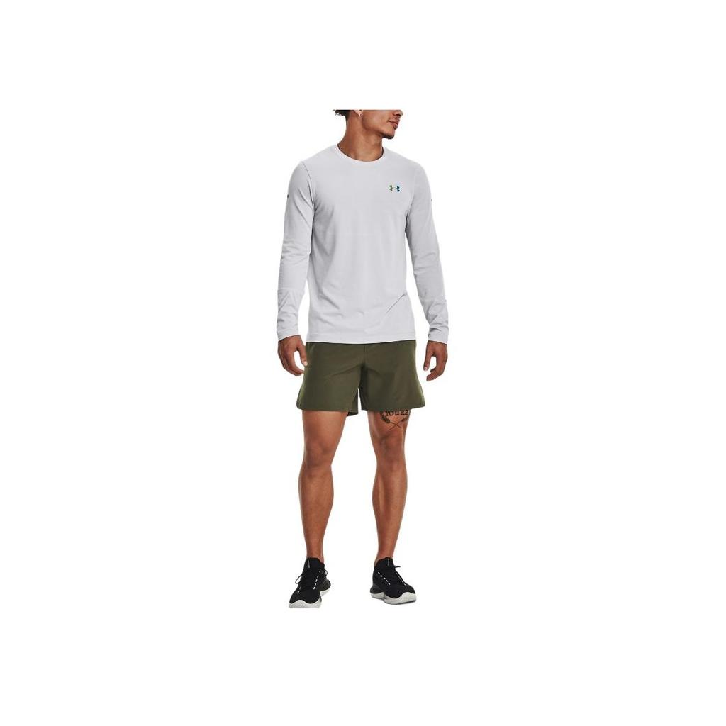 Under Armour Rush Solid Color Logo Print Vintage Long Sleeve T-Shirt Men Tops White 1379282-100