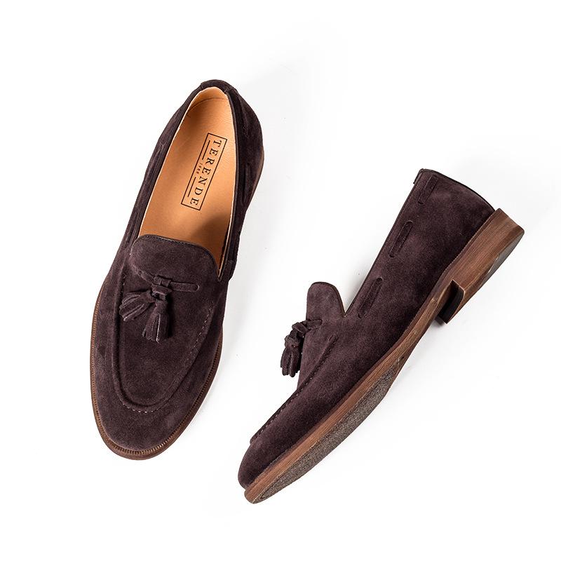 Fashion British Lefu Shoes for Men, Low Top, Anti Fleece, Nubuck Leather, Round Head, Casual Fit, Lazy, New, Four Seasons
