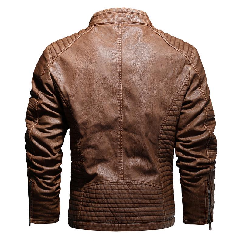 New Fashion Casual Men's Leather Jacket Fit Stand-up Collar Leather Jacket