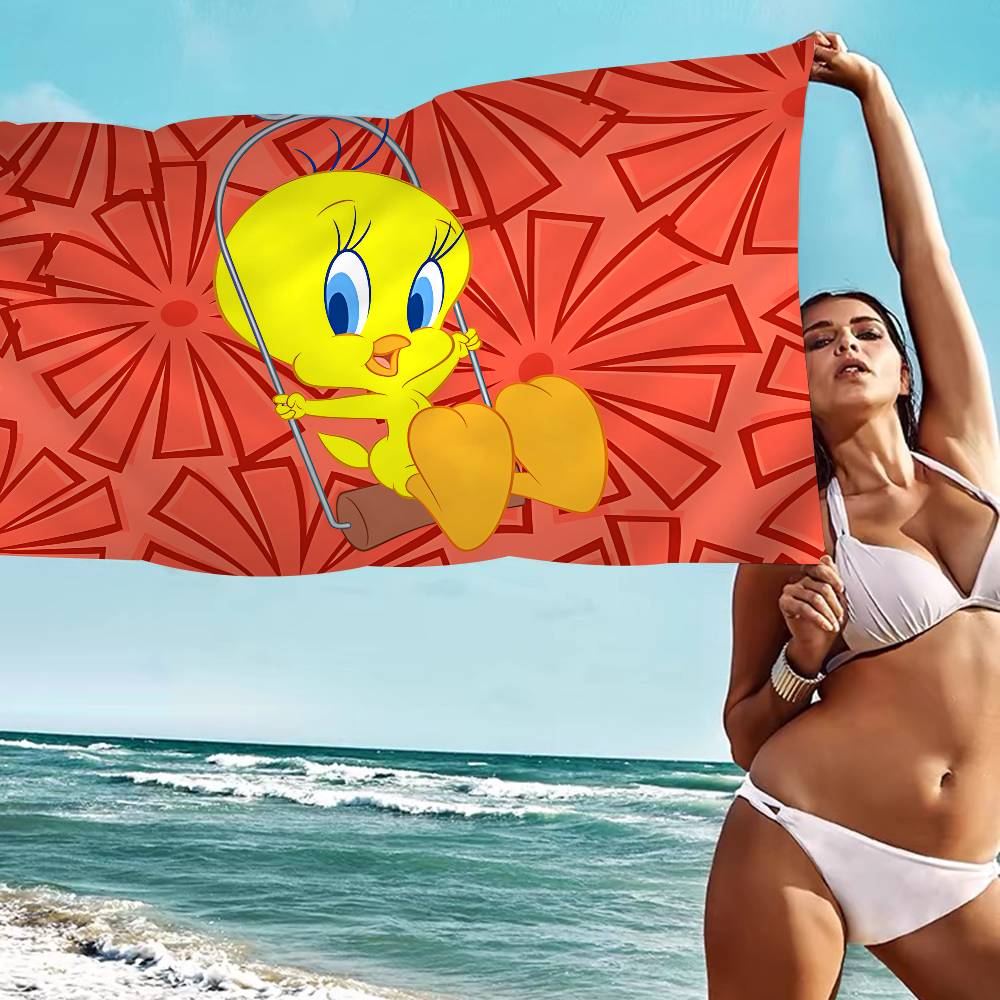 Yellow Cartoon T-Tweetys Bird Microfiber Blanket Quick Drying Beach Towels Oversized Printing Super Absorbent Pool Towel Blanket