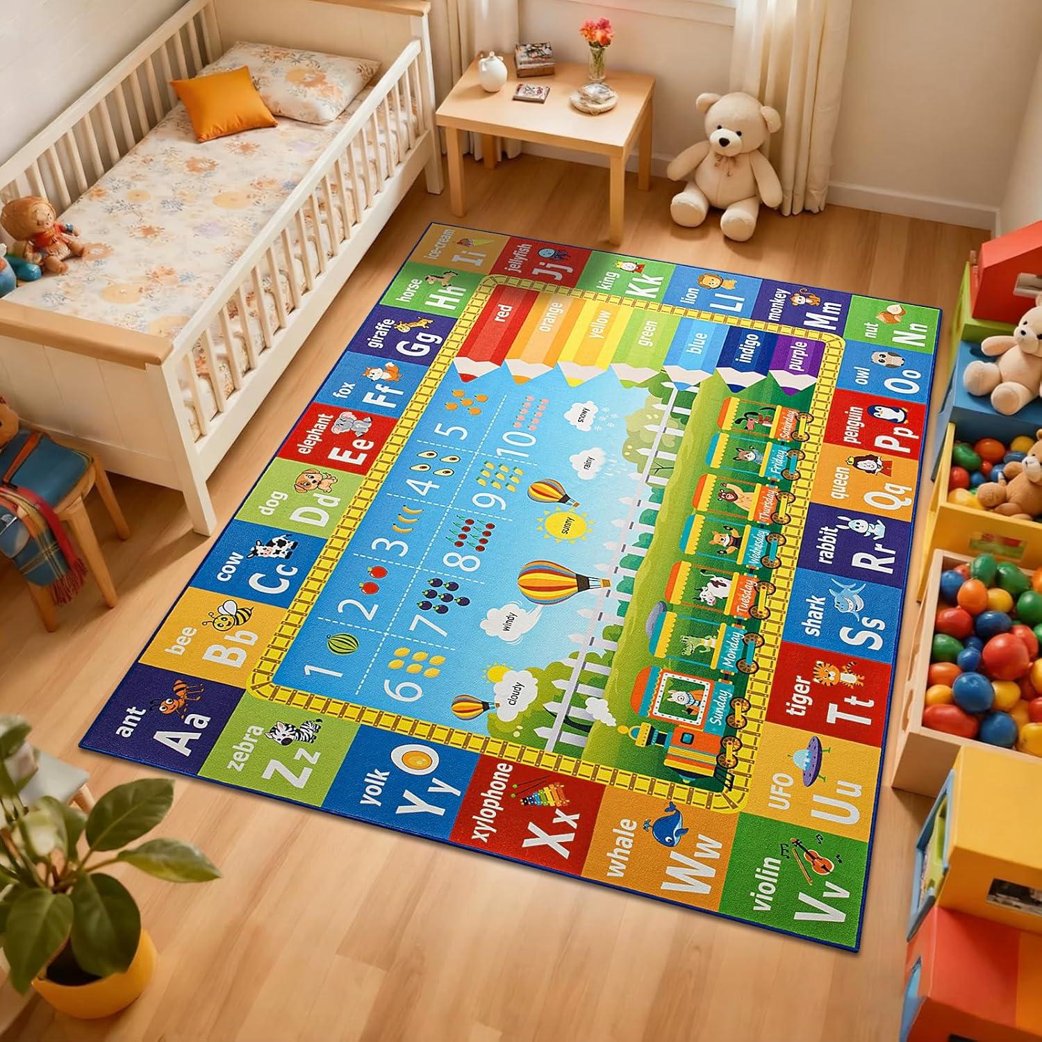 

Educational ABC Number Kids Room Large Carpet Colorful Alphabet Animal Pattern with Counting Area Anti-slip Rug for Home Decor 40x60cm