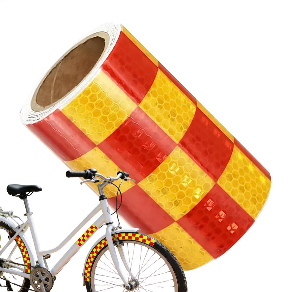 10CMx10M Car Sticker Safety Red Yellow Grid Reflective Decal Warning Reflective Stickers Car Body Film Reflective Strip Decor