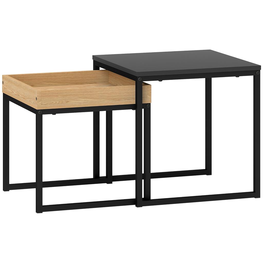 Set of Two Boxy Nesting Tables - Black/Wood-Effect
