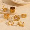 Style Geometric Stainless Steel Ring With Water Diamond Embedding For Women