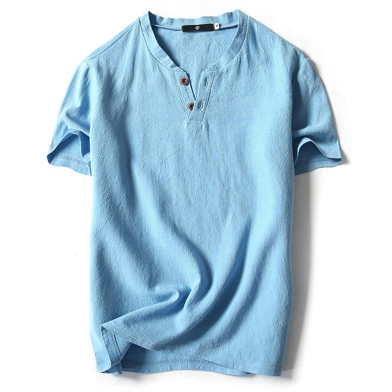 Men s Retro Cotton Linen Short Sleeve Summer T-shirt 2XL