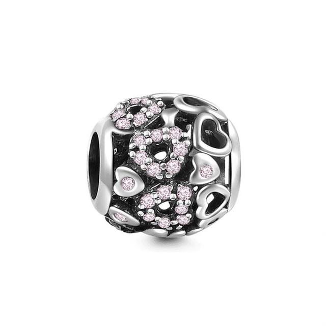 New Sparkling Round Openwork Love Heart Charm Bead Gift Fit Original Fashion Bracelet Diy Jewelry For Women