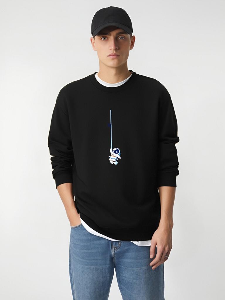 Astronaut Pattern Man's Round Neck Sweatshirt Fashion Casual Long Sleeve Large Size Hoodie